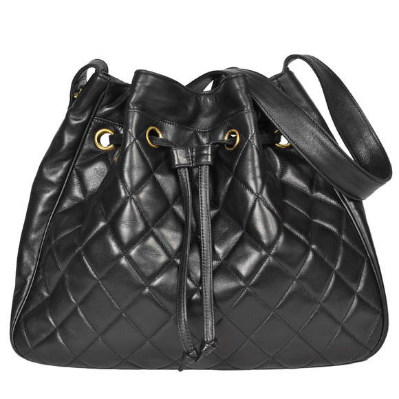 Chanel Matelasse Drawstring Tote Bag Lambskin Black - Picture 1 of 8